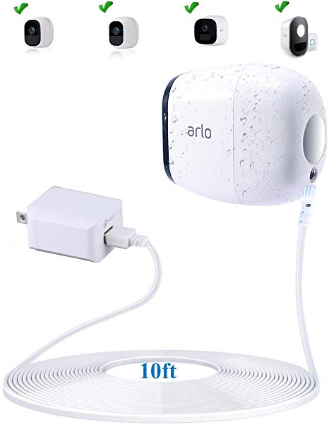 JESSY Weatherproof Outdoor Power Cable for Arlo Pro and Arlo Pro 2 with Quick Charge 3.0 Power Adapter Compatible with Arlo Pro,Arlo Pro 2,Arlo Go and Arlo Security Light (10ft/3m)(Charger and Cord)