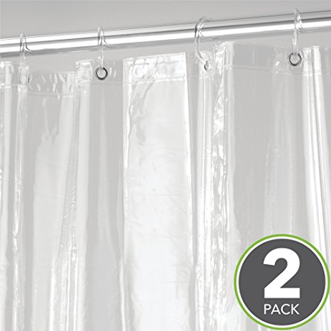 mDesign Vinyl 4.8 Gauge Waterproof Shower Curtain Liner - Pack of 2, Extra-Long, 72" x 96", Clear