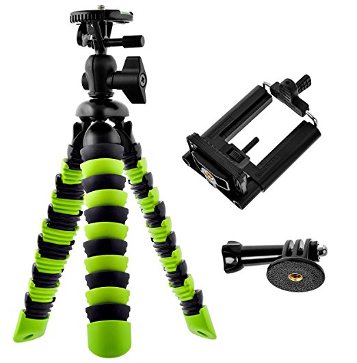Bontend Flexible Tripod with Iphone and Smartphone Holder - A Light Camera Stand for DSLR, SLR - Free Gopro Mount