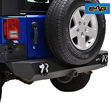 EAG 2007-2018 Jeep Wrangler JK Rock Crawler Rear Bumper with Hitch Receiver D-ring Shackle