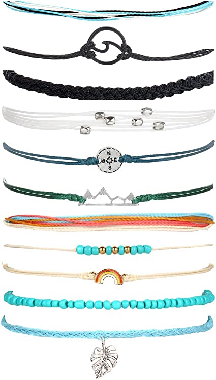 Long tiantian Wave Bracelets for Teen Girls Cute Boho Braided String Beach Ocean Bracelet for Women Summer Jewelry Gift