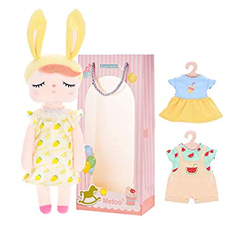 Me Too Baby Girls Gifts Doll Clothing Plush Dress up 3 Pieces Replaceable Clothes Toy Handmade Alive Outfits Bunny Angela Dolls Yellow 13 Inches in Gift Box