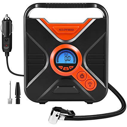 Alloyseed Portable Tire Inflator, Digital Air Compressor Pump Auto to Gauge and Shut Off, 12V DC 150 PSI Tire Pump with Emergency LED Lights for Car, Truck, Vehicle, Bicycle RV and Inflatables