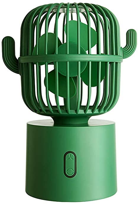 Personal Fan Small Desktop USB Desk Fan, Cactus Mini Handheld Table Rechargeable 80 Degree Auto Rotation Portable Fans, 3 Speeds Strong Wind, Quiet Operation Fan for Room Home Office Outdoor Travel (Green)