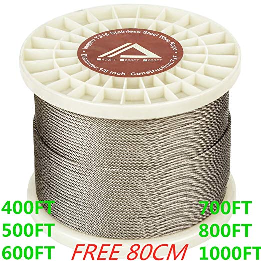 T316 Stainless Steel Cable 1/8" Aircraft Wire Rope for Deck Cable Railing Kit,Corrosion Resistance Grade (7x7 700FT)