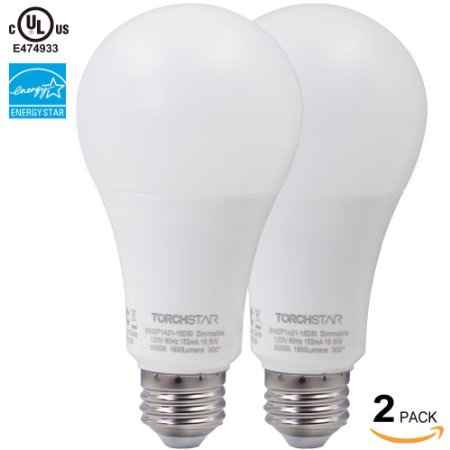 2-PACK 15.5W Dimmable LED A21 Bulb, 100W Incandescent Equivalent ENERGY STAR UL-listed Omnidirectional A21 Light Bulb, E26 Base 1700lm 5000K Daylight, 300 Degree Beam Angle for General Lighting