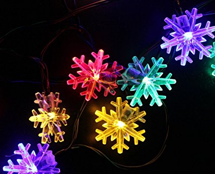 Inngree Snowflake Solar String Light, 20 ft 30 LED Waterproof Solar Power String Lights for Parties,gardens,outdoor,home,holiday Decorations, Christmas Tree Decorations Powered by Sun (Multicolor)