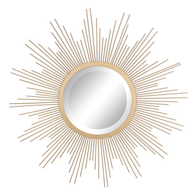 Stonebriar Round Decorative Antique Gold 24" Metal Starburst Hanging Mirror for Wall, Modern Boho Decor for the Living Room, Bathroom, Bedroom, and Entryway
