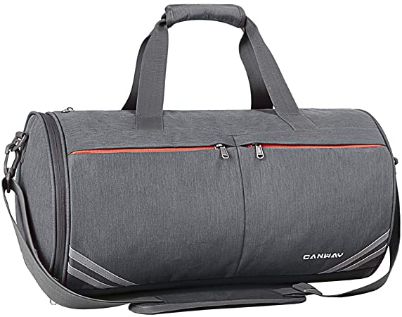 Sport Gym Bag, Canway 30L Sport Duffel Bag for Men Women, Travel Weekender Bag with with Wet Pocket & Shoes Compartment, Adjustable Shoulder Strap Included, Grey