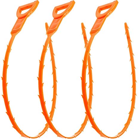 Tovantoe Drain Snake  Hair Drain Clog Remover Cleaning Tool Snake 3 Pack, Orange