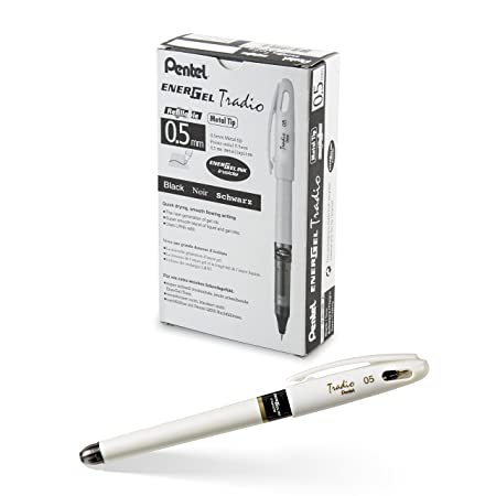 Pentel EnerGel Tradio Pearl Gel Ink Pen, (0.5mm), Fine Point Capped, Needle Tip, Black Ink, Box of 12 (BLN115W-A)