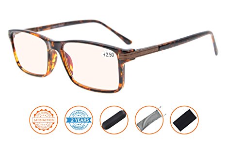 Reduces Eyestrain,Anti Blue Rays,TR90 Frame Spring Hinges,UV Protection Computer Reading Glasses