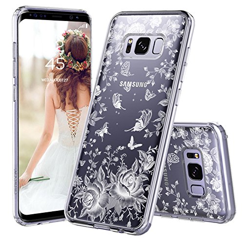 Galaxy S8 Case, Galaxy S8 Cover, MOSNOVO White Roses Garden Floral Printed Flower Clear Design Plastic Back Hard Case with Soft TPU Bumper Protective Case Cover for Samsung Galaxy S8 (2017)