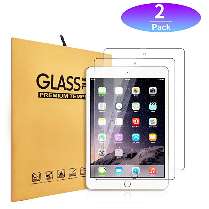 iPad 9.7" Screen Protector [2-Pack] (2018/2017) / iPad Air 2 / iPad Pro 9.7 in/iPad Air Screen Protector,E-SHIDAIE Tempered Glass Screen Protector,Apple Pencil Compatible, Anti-Scratch (White)