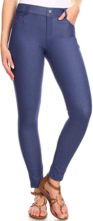 ICONOFLASH Women's Stretch Jeggings with Pockets Slimming Cotton Pull On Jean Like Leggings Regular-Plus Size