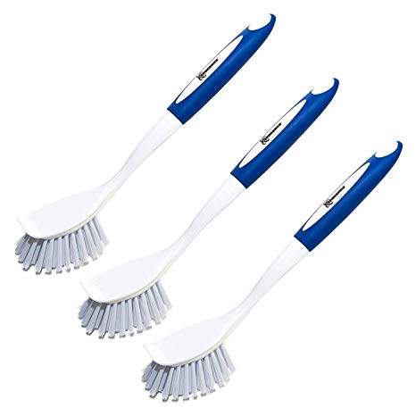 Spogears Dish Scrub Brush with Built-in Scraper Pack of 3 Kitchen Cleaning Brushes with Grip Friendly Handle Great for Dishes Sink Pots Pan Bathtub