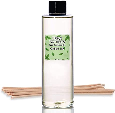 Urban Naturals Green Tea Scented Oil Reed Diffuser Refill | Green Tea Leaves, Italian Bergamot, Star Jasmine & Sandalwood | Includes a Free Set of Reed Sticks! 4 oz.