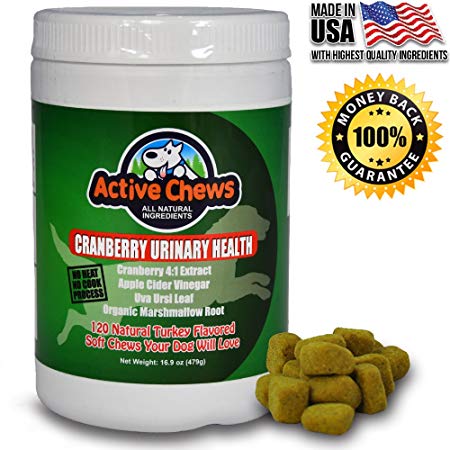 Active Chews Cranberry Chews for Dog UTI Treatment - Relieves Dog Incontinence and Provides Bladder and Kidney Support for Dogs - 120 Chews