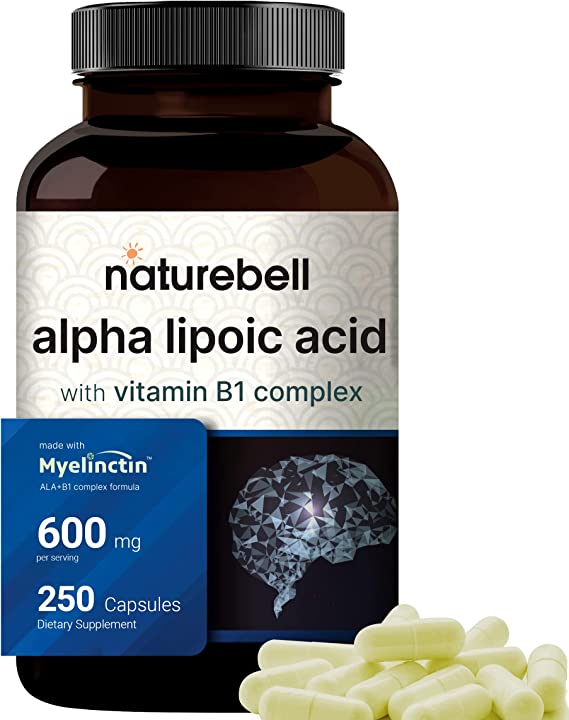 Alpha Lipoic Acid 600mg w/ B1 Complex | 250 Capsules, 4 in 1 Myelinctin Formula, R-ALA | S-ALA | Thiamine | Benfotiamine, High Bioavailability and Potency, Third Party Tested, Non-GMO & NO Gluten