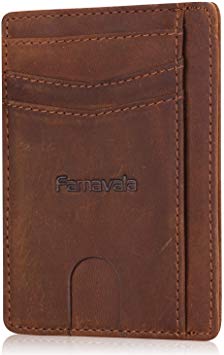 Famavala Newest Minimalist Genuine Leather RFID Blocking Front Pocket Wallet (BrownB)