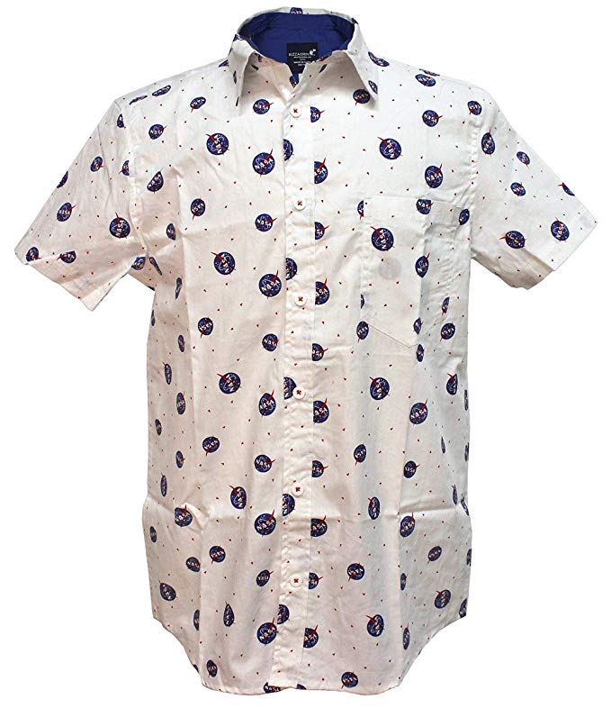 NASA Logo Men's White Woven Button Up Shirt