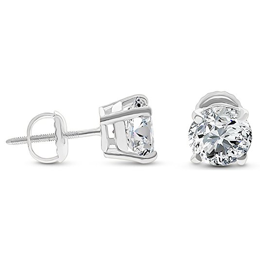 DTLA Solid 14k Gold Stud Earrings Cubic Zirconia Screw Back - Choose White Gold or Yellow Gold