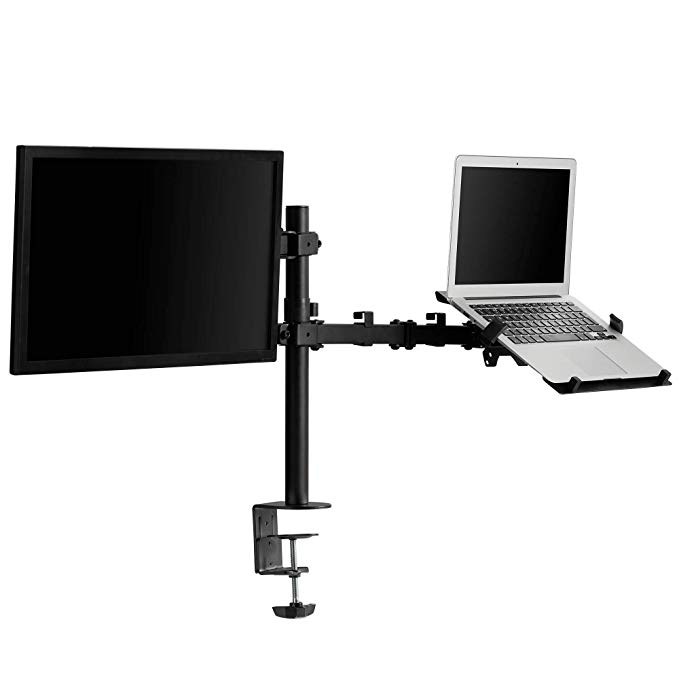 VonHaus Monitor and Laptop Stand - Full Motion Swivel, Tilt and Rotate Desk Mount - for 13-32” Screens Clamp Workstation with Cable Management