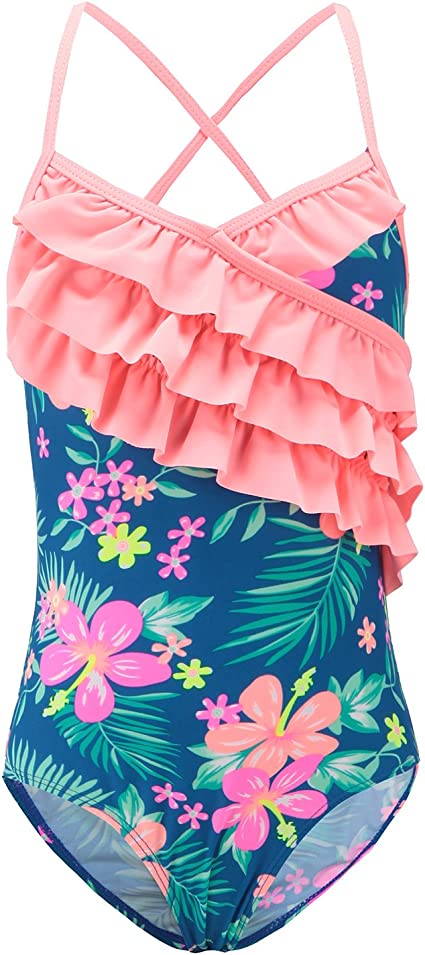 Girls One Piece Swimsuits Hawaiian Ruffle Swimwear Beach Bathing Suit