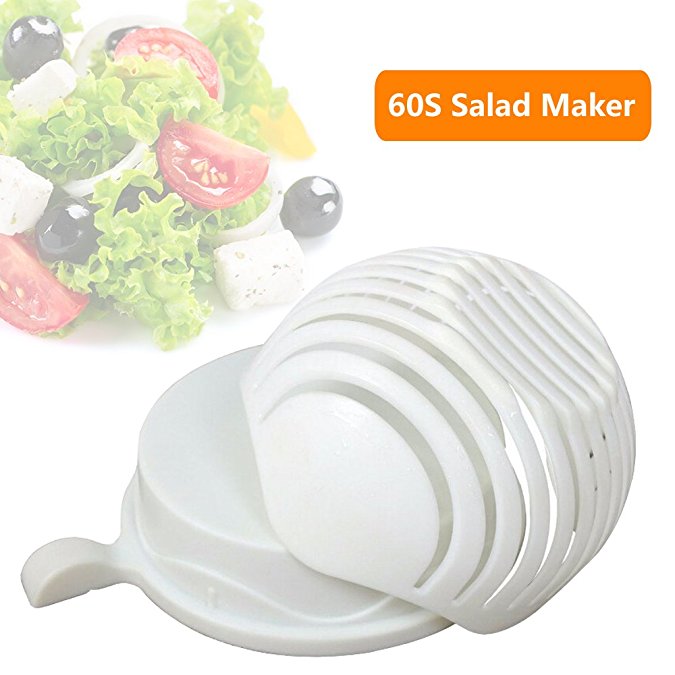 60 Seconds Salad Maker, Salad Cutter Bowl, Fruit Chopper Bowl & Vegetable Slicer Bowl, Fast Fresh Salad Chopper(White)