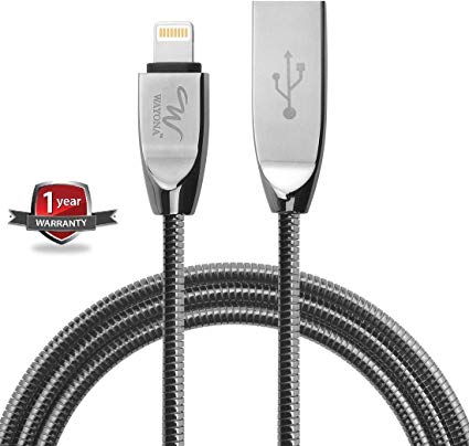 Wayona Metal Braided Lightning to USB Syncing and Charging Cable Data Cord Compatible with iPhone X/8/7/6s/6/5s/5/SE, iPad Pro/Air/Min (Pack of 1, Black)