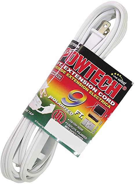 POWTECH UL Heavy duty Household Extension Cord, 16 Gauge Power Cord with 3 Recepacle Cube Tap 125V, 13 Amps, 1625 W - 9 FT White