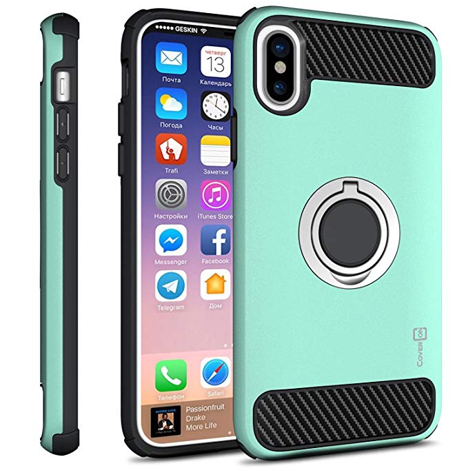 CoverON Magnetic Ring Holder RingCase Series for Apple iPhone Xs/iPhone X Case, Mint Teal