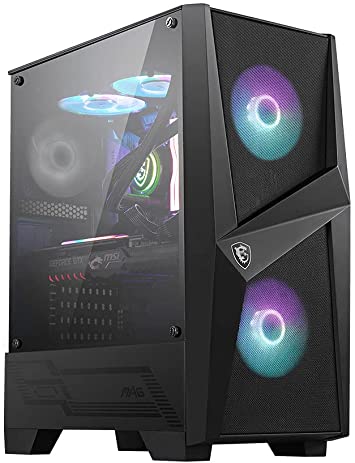 MSI MAG Forge 100R Mid Tower Gaming Computer Case 'Black, 2X 120 mm ARGB PWM Fan, 1x 120 mm Fan, 1-6 ARGB Hub, Mystic Light Sync, Tempered Glass Panel, ATX, mATX, Mini-ITX'