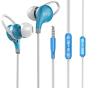 BYZ In ear Headphones wired earphones Noise cancelling Earbuds Bass Stereo Sports Headsets with Microphone & Button Control & Volume control For Running Gym Jogging Exercise (Blue)