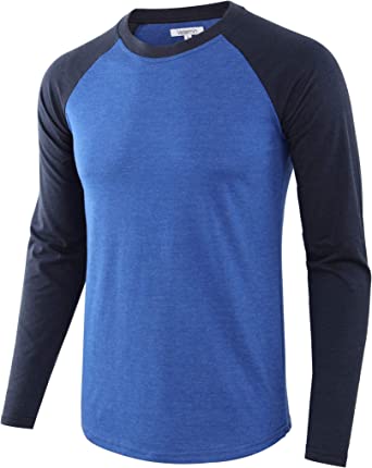 Vetemin Mens Casual Basic Soft Active Sports Long Raglan Sleeve Running Gym Baseball T-Shirt