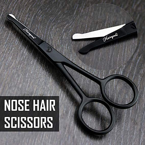 Nose Scissors Moustache Scissors Facial Hair Trimming Baby Grooming Scissor Made in Stainless Steel with Black Finishing on Top.