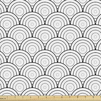 Ambesonne Geometric Fabric by The Yard, Oriental Moroccan Like Rounds Circles Sea Wave Inspired Art Print, Decorative Fabric for Upholstery and Home Accents, 1 Yard, Charcoal Black