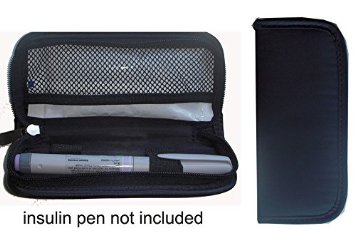 Diabetic Insulin Pen/Syringes Cooler Pocket Case- 2 X Ice Packs Included (Black)