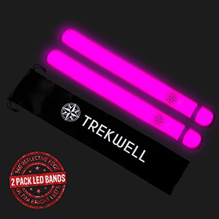 Trekwell 2 LED Slap Bands, Glow Bracelet, High Visibility Running Armband Includes Batteries, Glow In The Dark