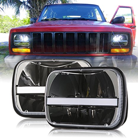 (2 Pcs) DOT approved 5 x 7inch Rectangular LED Headlights w/DRL Turn Signal for Jeep Wrangler YJ Cherokee XJ Trucks Offroad Headlamp Replacement H6054 H5054 H6054LL 69822 6052 6053