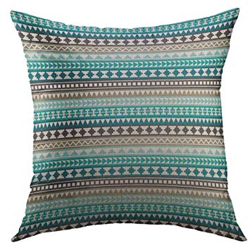 Mugod Decorative Throw Pillow Cover for Couch Sofa,Blue Turquoise Teal Gray Tribal Aztec White Hipster Home Decor Pillow case 18x18 Inch