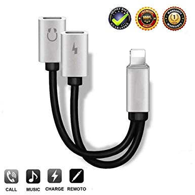 Headphone Jack Adapter for iPhone 8 Adapter Charger Adapter AUX Audio Jack Charge [Audio Charge Call Volume Control ] Earphone Cable Converter Compatible for iPhone X/7 Plus /8/8P Support iOS 12