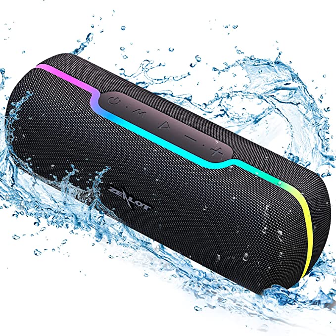 Bluetooth Speaker, Portable Speaker Waterproof IPX5, ZEALOT Wireless Speaker with Light, Loud Stereo Bass, Dual Pairing, USB/TF/AUX, for Home/Outdoor, Beach/Poolside/Travel -Black