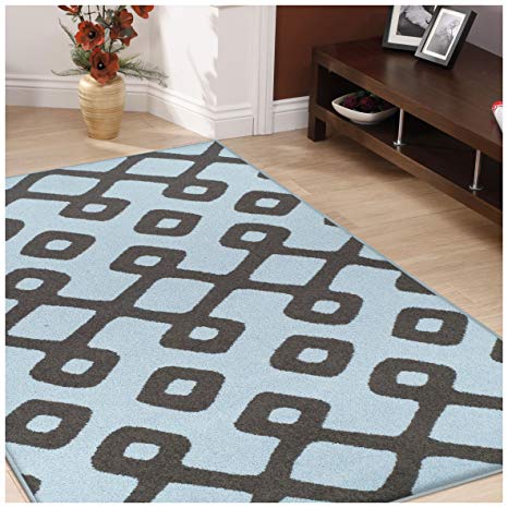 Superior Diamond Pave Collection Area Rug, 6mm Pile Height with Jute Backing, Affordable and Contemporary Rugs, Modern Geometric Lattice Pattern - 8' x 10' Rug, Blue and Grey