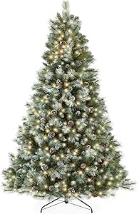 Best Choice Products Full Scotch Pine Christmas Tree, 7.5ft Pre-Lit Frosted Holiday Decor w/ 1,500 Twinkling Micro LED Lights, 2-in-1 White & Multicolor