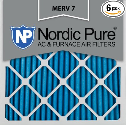 Nordic Pure 14x14x1M7-6 MERV 7 Pleated AC Furnace Air Filter, 14x14x1, Box of 6