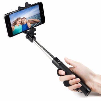 Selfie Stick EasyAcc 3-In-1 Self-portrait Monopod Extendable Wireless Bluetooth Stick with built-in Bluetooth Remote Shutter with Adjustable Phone Holder for iPhone 6 6S 6Plus iPhone 5 5s Samsung Galaxy S6 S5 Android - Black