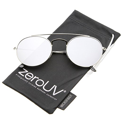 zeroUV - Classic Full Metal Double Bridge Crossbar Flat Lens Round Aviator Sunglasses 54mm