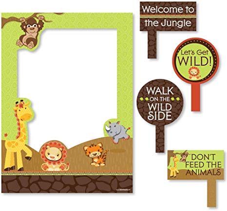 Big Dot of Happiness Funfari - Fun Safari Jungle - Birthday Party or Baby Shower Selfie Photo Booth Picture Frame & Props - Printed on Sturdy Material