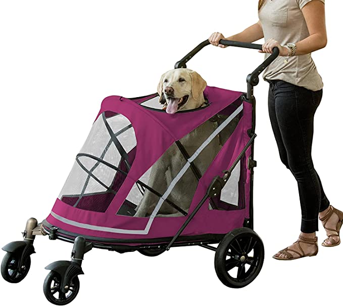 Pet Gear NO-Zip Pet Stroller with Dual Entry, Push Button Zipperless Entry for Single or Multiple Dogs/Cats, Pet Can Easily Walk in/Out, No Need to Lift Pet, Gel-Filled Tires, 2 Models, 6 Colors